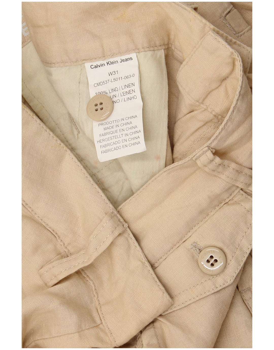 CALVIN KLEIN Mens Chino Shorts W31 Medium  Beige Linen