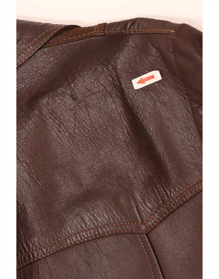 Vintage Womens Leather Coat UK 14 Medium Brown