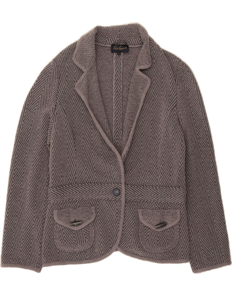 LUISA SPAGNOLI Womens Knit 1 Button Blazer Jacket UK 16 Large Grey Chevron Vintage Luisa Spagnoli and Second-Hand Luisa Spagnoli from Messina Hembry 