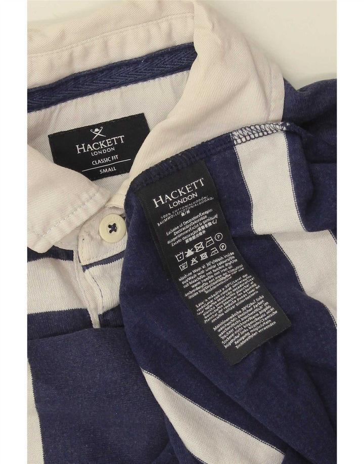 Hackett Mens Long Sleeve Rugby Polo Shirt Small Navy Blue Striped