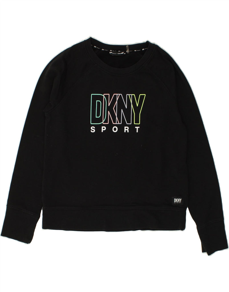 DKNY Womens Graphic Sweatshirt Jumper UK 14 Medium Black Cotton | Vintage Dkny | Thrift | Second-Hand Dkny | Used Clothing | Messina Hembry 