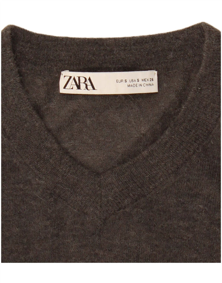 Zara Womens Crop V-Neck Jumper Sweater UK 10 Small Grey