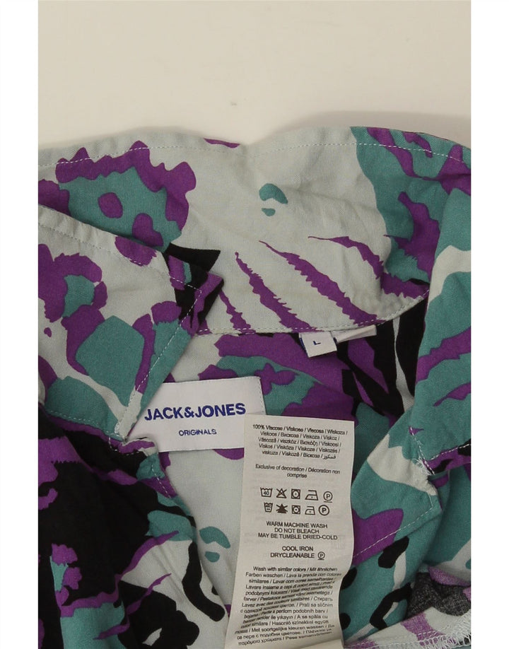 JACK & JONES Mens Short Sleeve Shirt Large Multicoloured Animal Print
