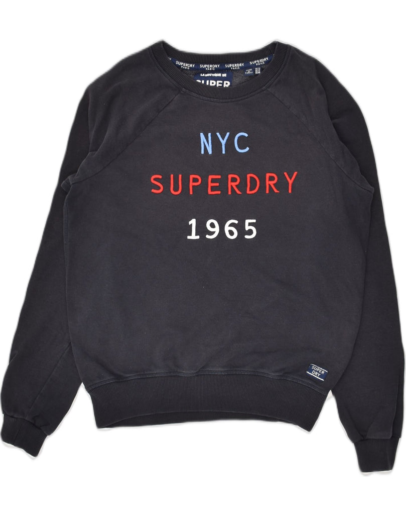 SUPERDRY Womens Graphic Sweatshirt Jumper UK 12 Medium Navy Blue | Vintage Superdry | Thrift | Second-Hand Superdry | Used Clothing | Messina Hembry 