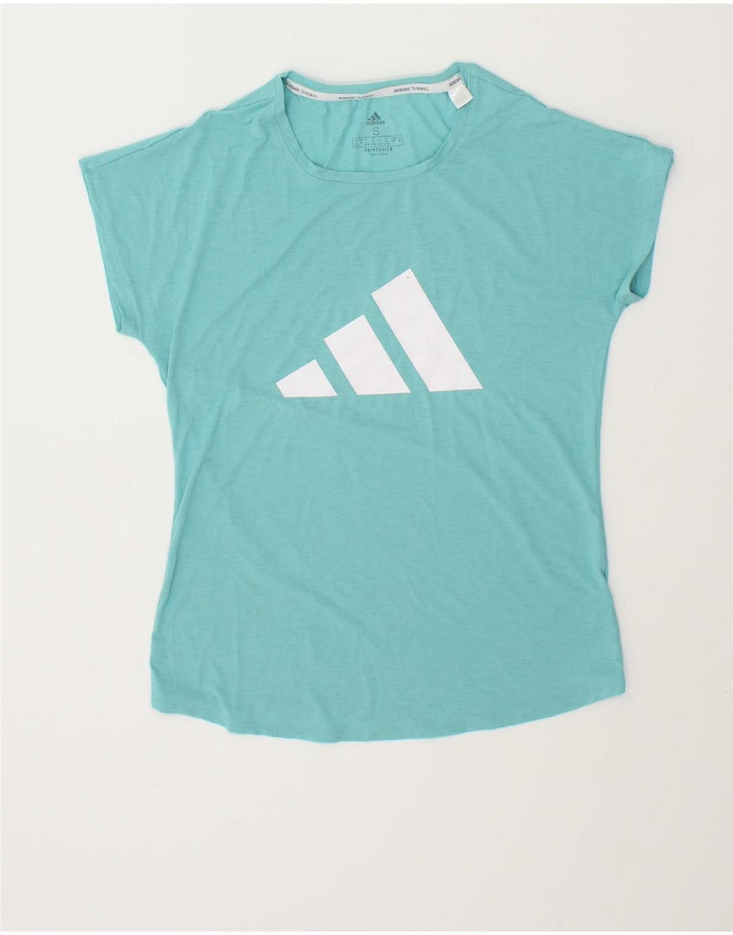 ADIDAS Womens Graphic T-Shirt Top UK 8/10 Small Turquoise Vintage Adidas and Second-Hand Adidas from Messina Hembry 
