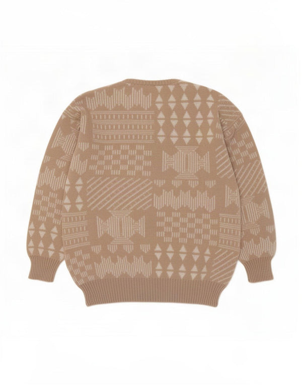 Vintage Mens Crew Neck Jumper Sweater IT 48 Medium Beige Patchwork Wool