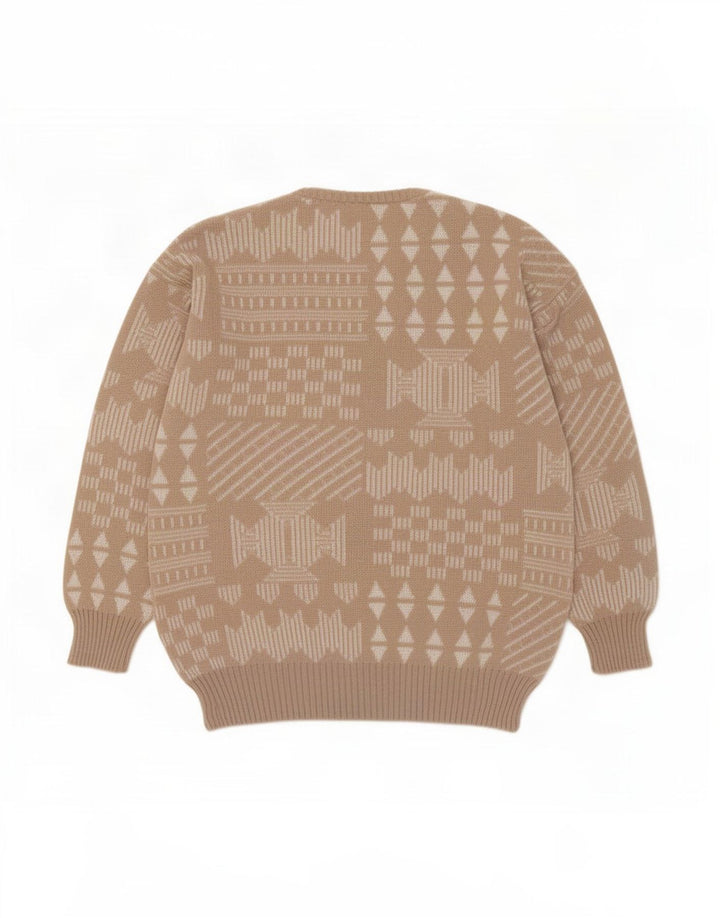 Vintage Mens Crew Neck Jumper Sweater IT 48 Medium Beige Patchwork Wool