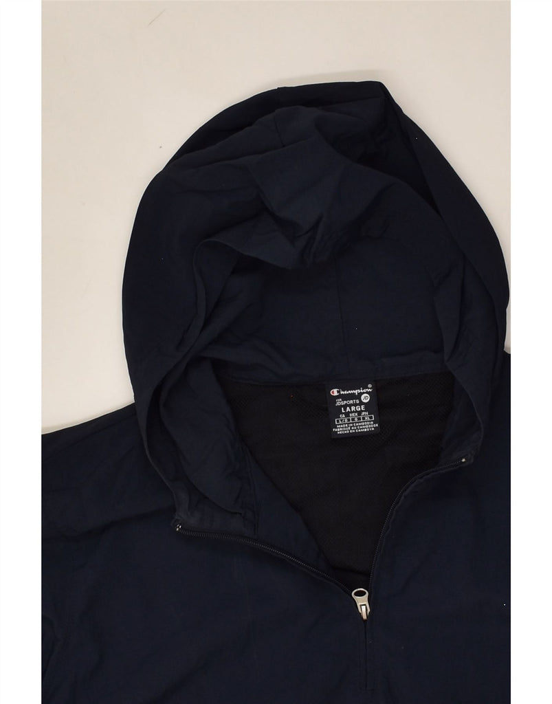 CHAMPION Mens Hooded Anorak Jacket UK 40 Large Navy Blue Colourblock | Vintage Champion | Thrift | Second-Hand Champion | Used Clothing | Messina Hembry 