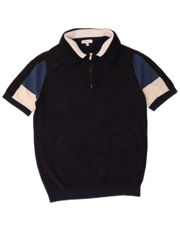 Reiss Mens Polo Neck Jumper Sweater Small Navy Blue Colourblock