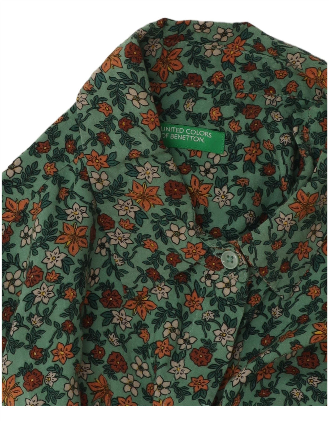Benetton Womens Shirt UK 14 Medium Green Floral