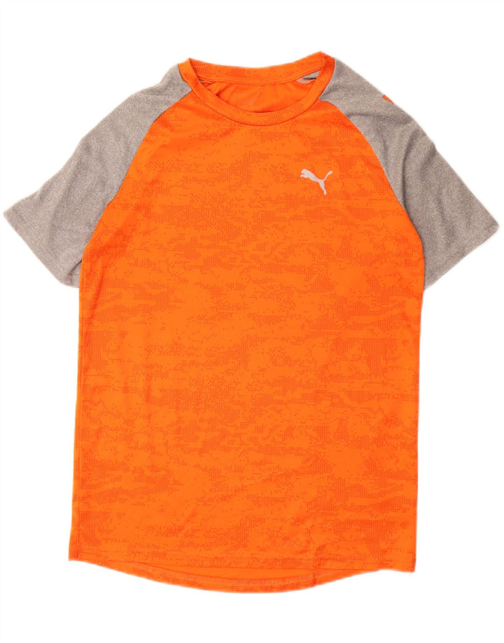Puma Mens T-Shirt Top Small Orange Spotted Polyester