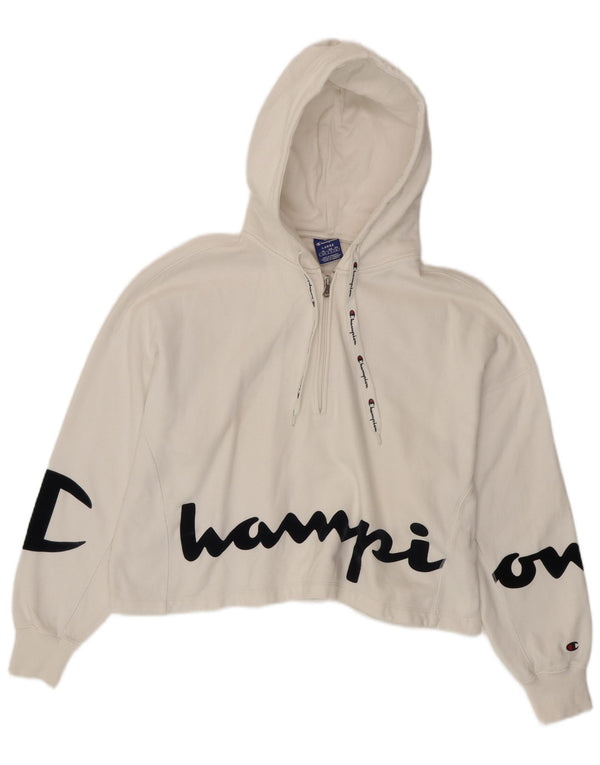 Champion Womens Oversized Crop Zip Neck Hoodie Jumper UK 16 Large White