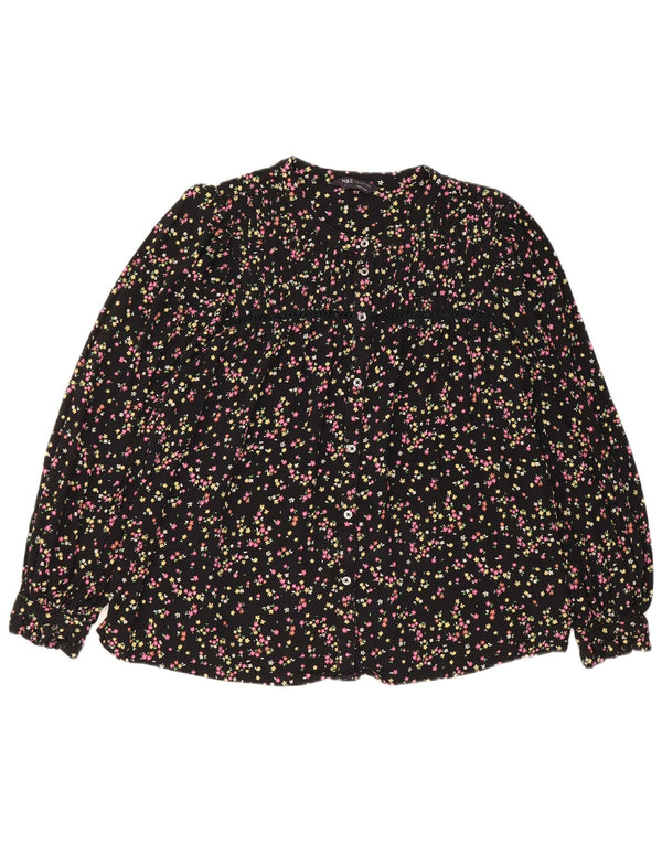 Marks & Spencer Womens Shirt Blouse UK 14 Large Black Floral Viscose