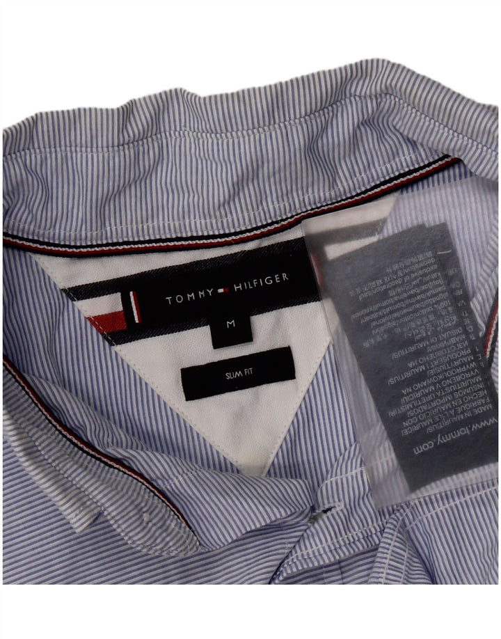 Tommy Hilfiger Mens Slim Fit Shirt Medium Blue Pinstripe Cotton