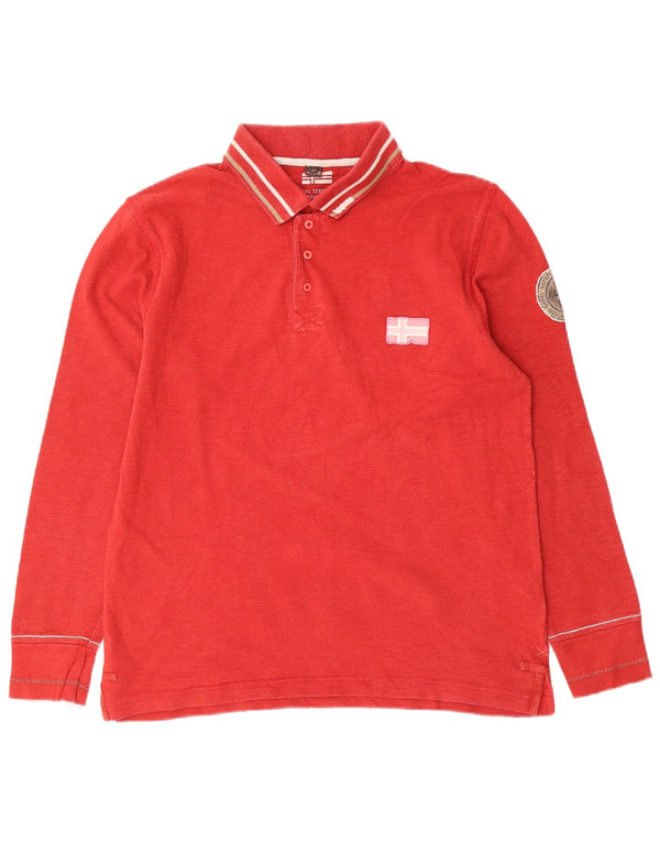 Napapijri Mens Graphic Long Sleeve Polo Shirt Medium Red Cotton