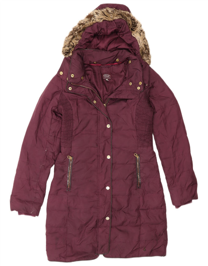 Joules Womens Hooded Padded Coat UK 8 Small Burgundy Polyester