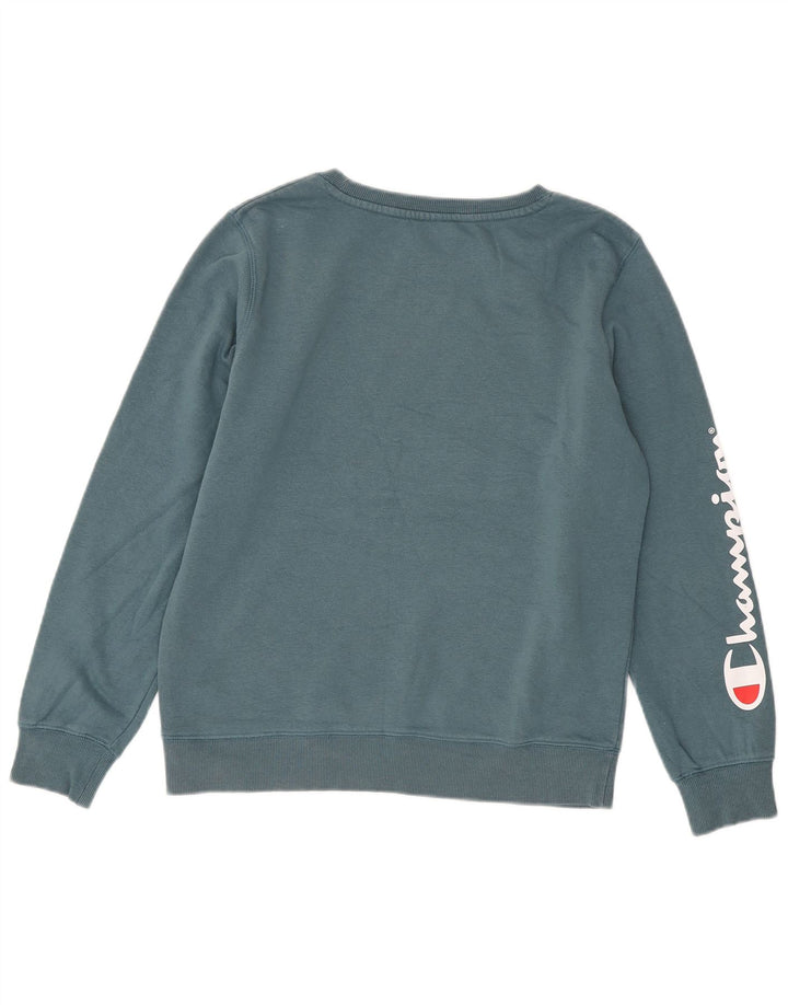 Champion Womens Graphic Sweatshirt Jumper UK 14 Medium Blue Cotton