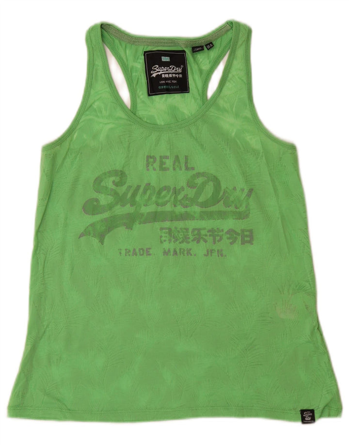 SUPERDRY Womens Graphic Vest Top UK 8 Small Green Polyester