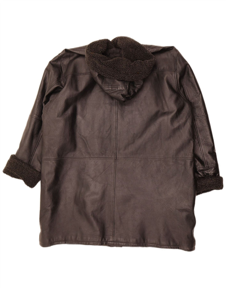 Modern Classics Womens Hooded Leather Coat UK 22 3XL Black Leather