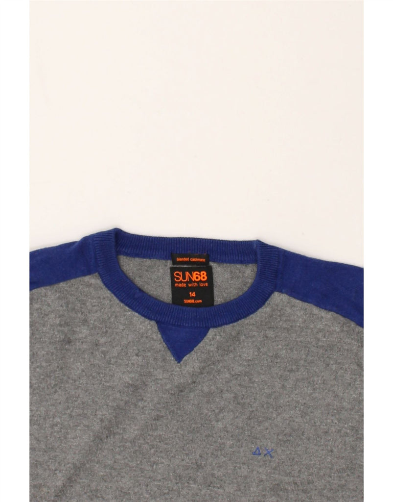 SUN68 Boys Boat Neck Jumper Sweater 13-14 Years Grey Colourblock Cashmere | Vintage Sun68 | Thrift | Second-Hand Sun68 | Used Clothing | Messina Hembry 