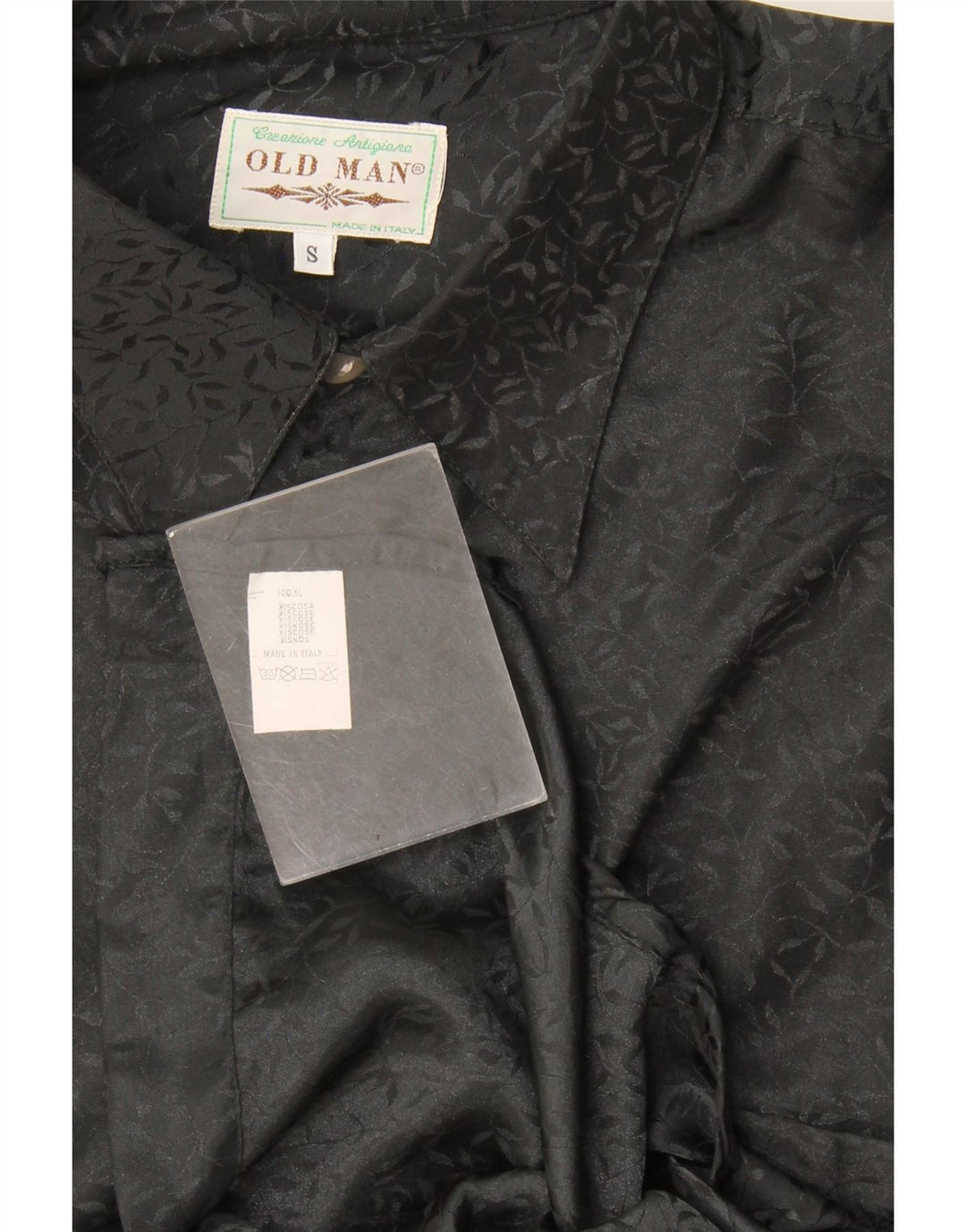 Vintage Mens Shirt Small Black Floral Viscose