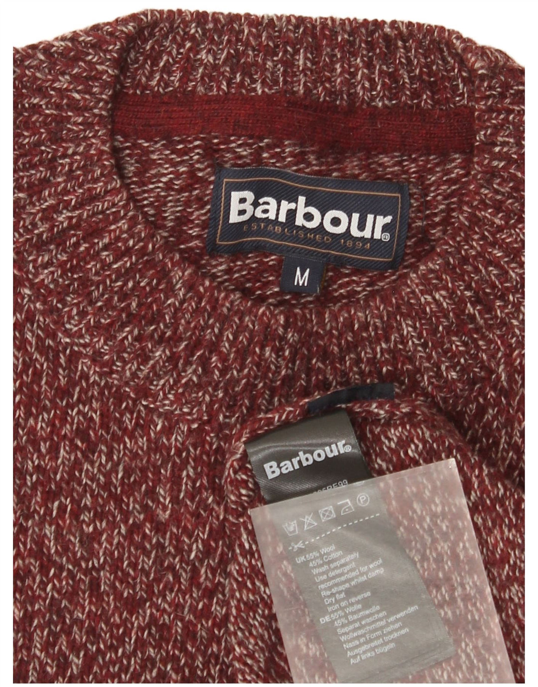 Barbour Mens Crew Neck Jumper Sweater Medium Burgundy Wool