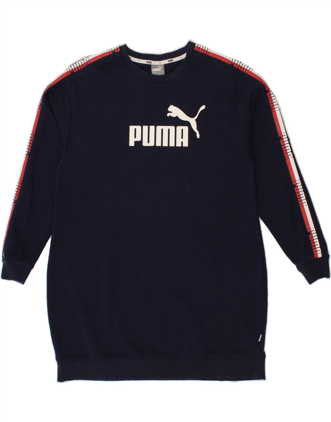 PUMA Womens Longline Graphic Sweatshirt Jumper UK 14 Large Navy Blue Vintage Puma and Second-Hand Puma from Messina Hembry 