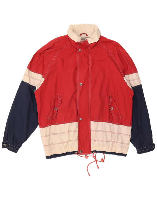 Vintage Mens Hooded Windbreaker Jacket UK 44 2XL Red Colourblock Polyester