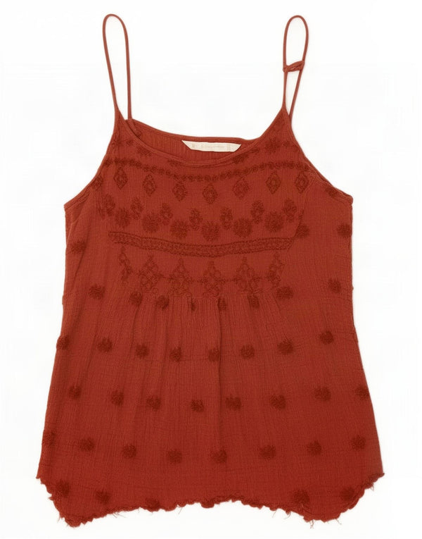 Zara Womens Trafaluc Crop Asymmetric Cami Top UK 14 Large Red Floral