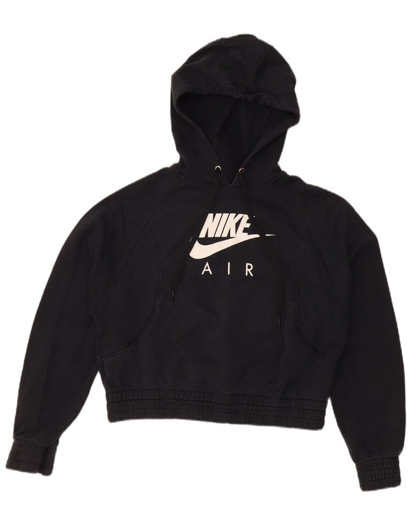 Nike Womens Oversized Crop Graphic Hoodie Jumper UK 10 Small Black Cotton