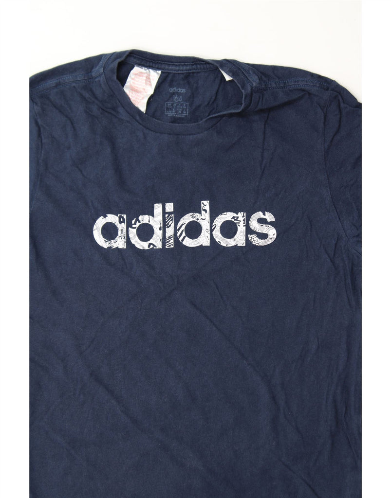 ADIDAS Boys Graphic T-Shirt Top 13-14 Years Navy Blue Cotton Vintage Adidas and Second-Hand Adidas from Messina Hembry 