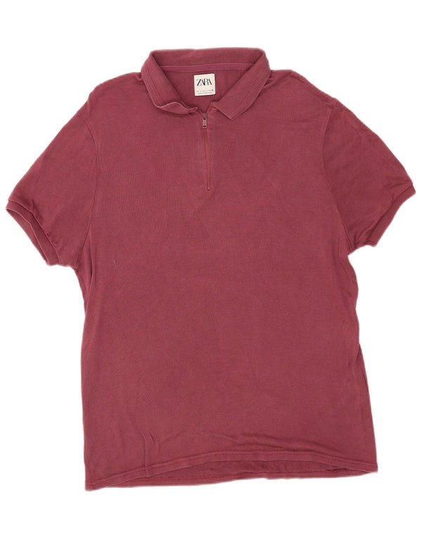 Zara Mens Polo Shirt Large Burgundy Lyocell