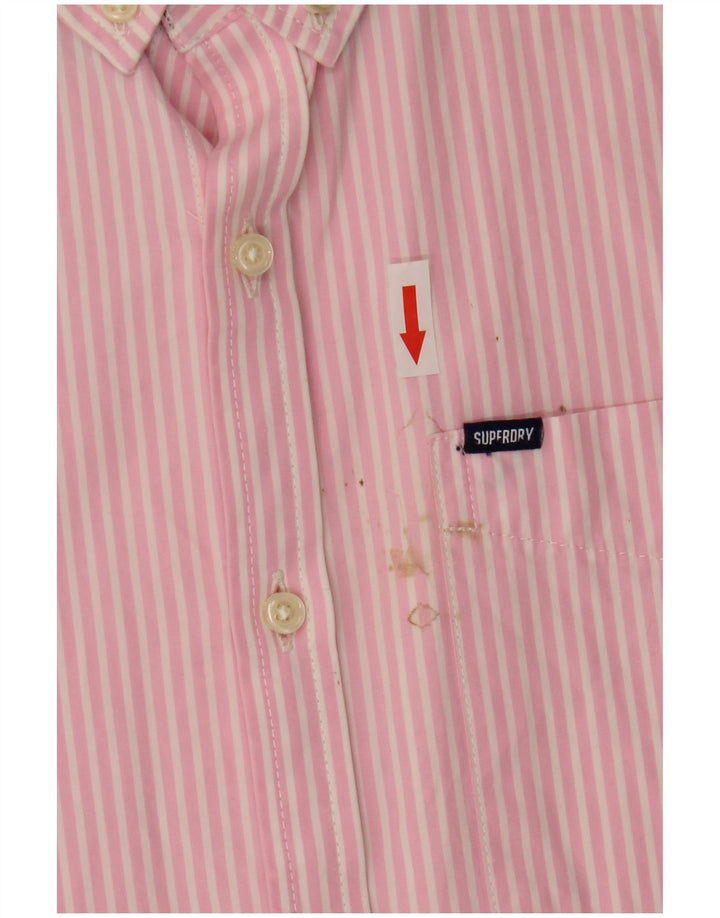 Superdry Mens Short Sleeve Shirt Large Pink Striped Cotton
