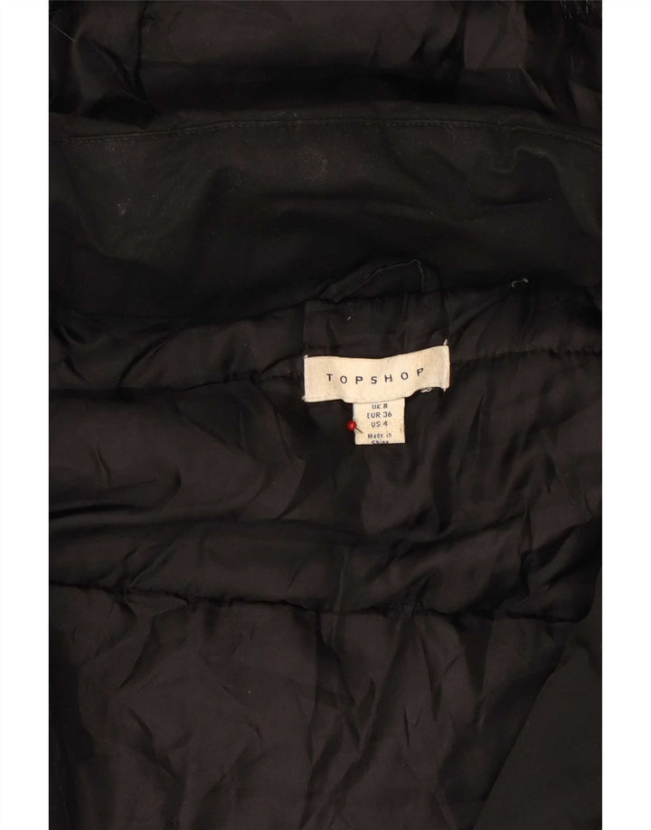 Topshop Womens Hooded Parka Jacket UK 8 Small Black Polyester