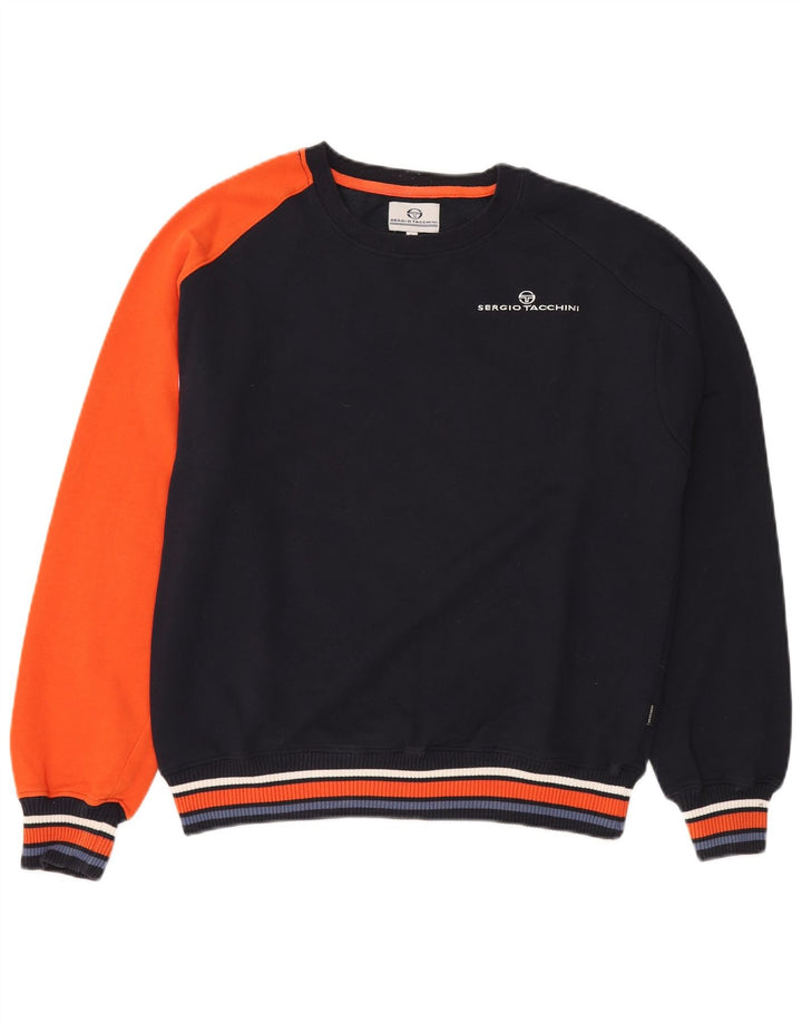 Sergio Tacchini Mens Sweatshirt Jumper Large Navy Blue Colourblock Cotton