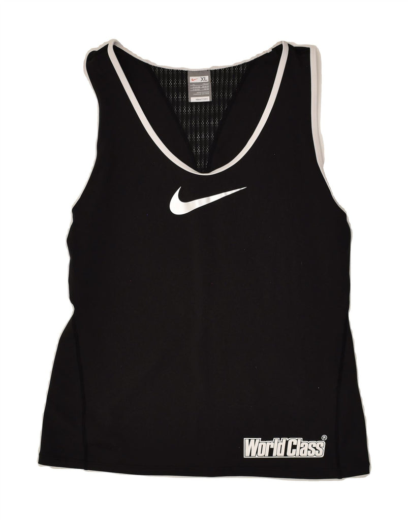 NIKE Womens Vest Top UK 16/18 Large Black Nylon | Vintage Nike | Thrift | Second-Hand Nike | Used Clothing | Messina Hembry 