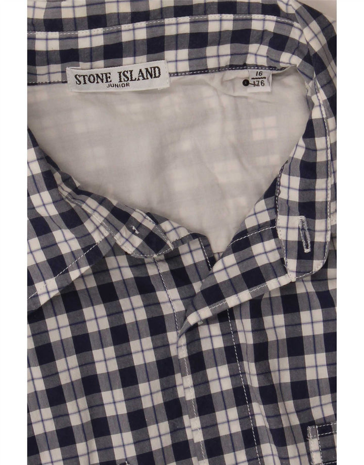 Stone Island Boys Short Sleeve Shirt 15-16 Years Navy Blue Check