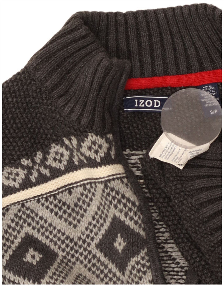 IZOD Mens Zip Neck Jumper Sweater Small Grey Fair Isle Cotton