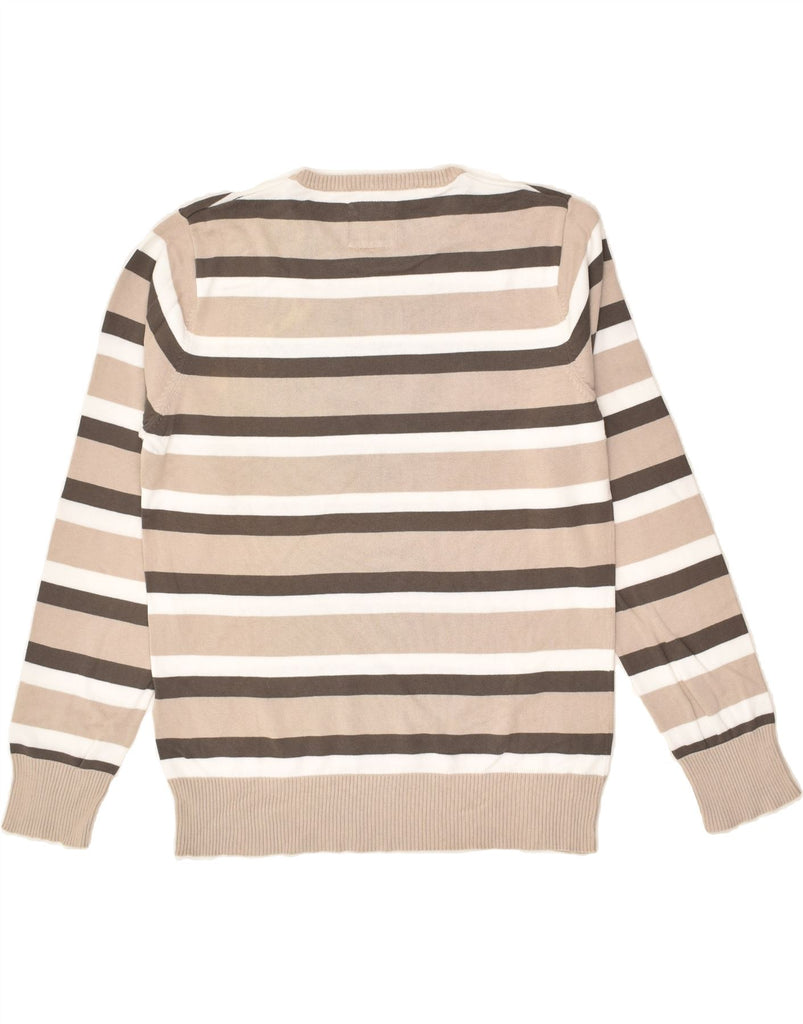 JULES Mens Crew Neck Jumper Sweater Large Beige Striped Cotton | Vintage Jules | Thrift | Second-Hand Jules | Used Clothing | Messina Hembry 