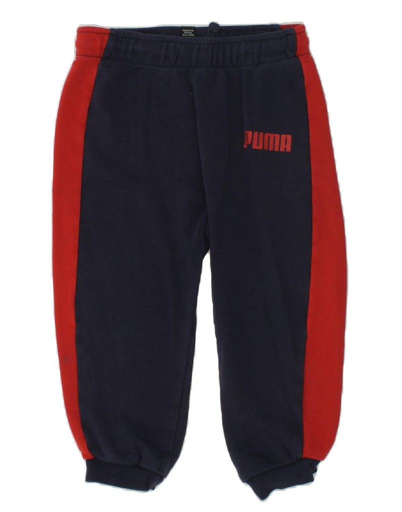 PUMA Boys Tracksuit Trousers Joggers 2-3 Years Navy Blue Colourblock | Vintage Puma | Thrift | Second-Hand Puma | Used Clothing | Messina Hembry 