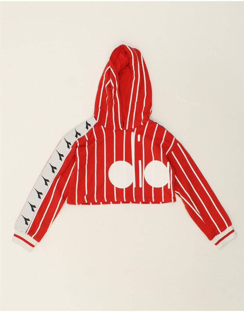 DIADORA Girls Graphic Crop Hoodie Jumper 7-8 Years Red Striped | Vintage Diadora | Thrift | Second-Hand Diadora | Used Clothing | Messina Hembry 