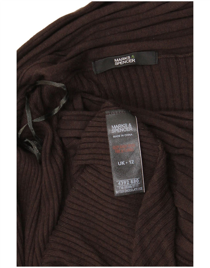 MARKS & SPENCER Womens Longline Open Cardigan Sweater UK 12 Medium Brown