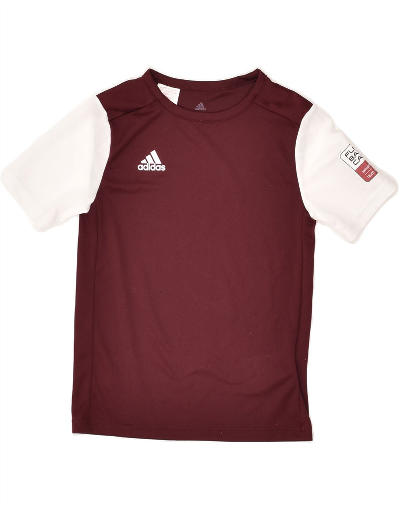 ADIDAS Boys Aeroready T-Shirt Top 9-10 Years Maroon Colourblock Polyester | Vintage Adidas | Thrift | Second-Hand Adidas | Used Clothing | Messina Hembry 