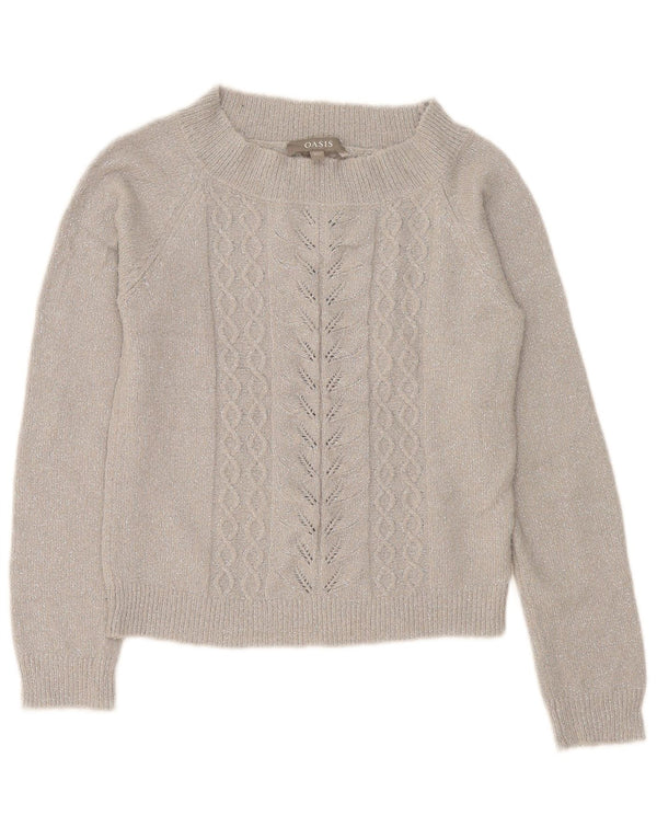 Oasis Womens Crop Boat Neck Jumper Sweater UK 6 XS Grey Flecked Acrylic