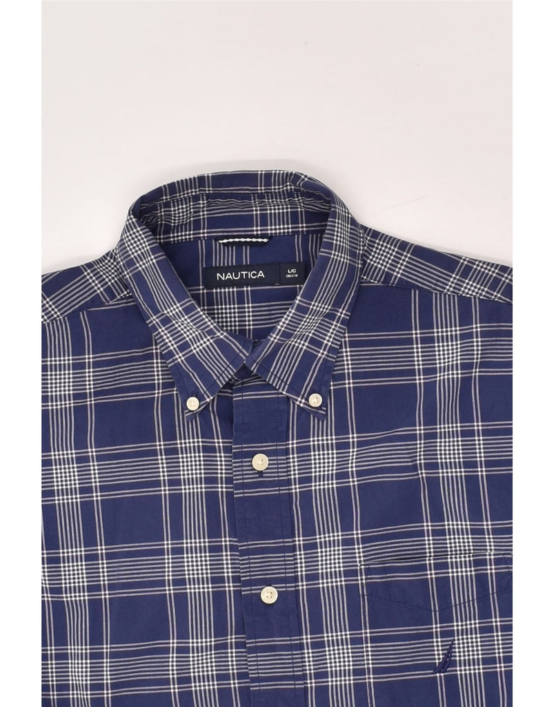 NAUTICA Mens Short Sleeve Shirt Large Blue Check Cotton | Vintage Nautica | Thrift | Second-Hand Nautica | Used Clothing | Messina Hembry 