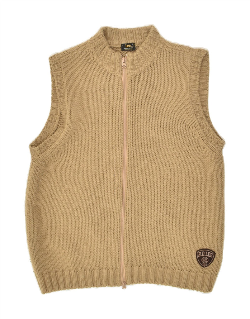 LEE Womens Premium Sleeveless Cardigan Sweater UK 14 Large Brown Acrylic | Vintage Lee | Thrift | Second-Hand Lee | Used Clothing | Messina Hembry 
