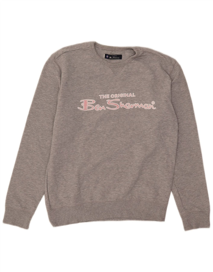 Ben Sherman Womens Graphic Sweatshirt Jumper UK 16 Large Grey Flecked