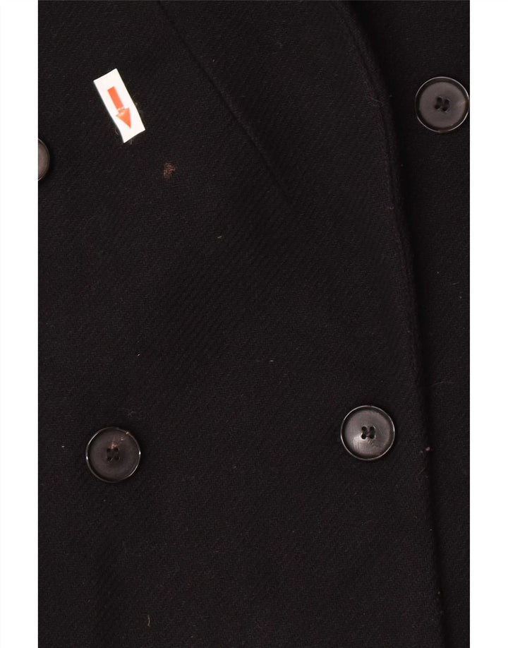 Zara Womens Double Breasted Coat UK 14 Medium Black Wool