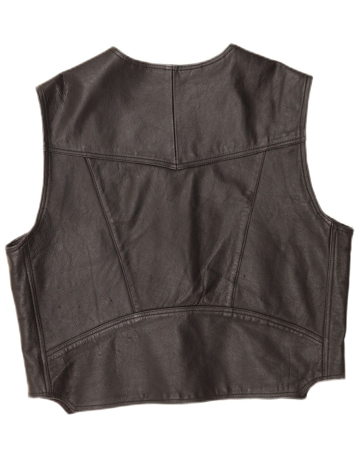Vintage Mens Leather Waistcoat 2XL Black Leather