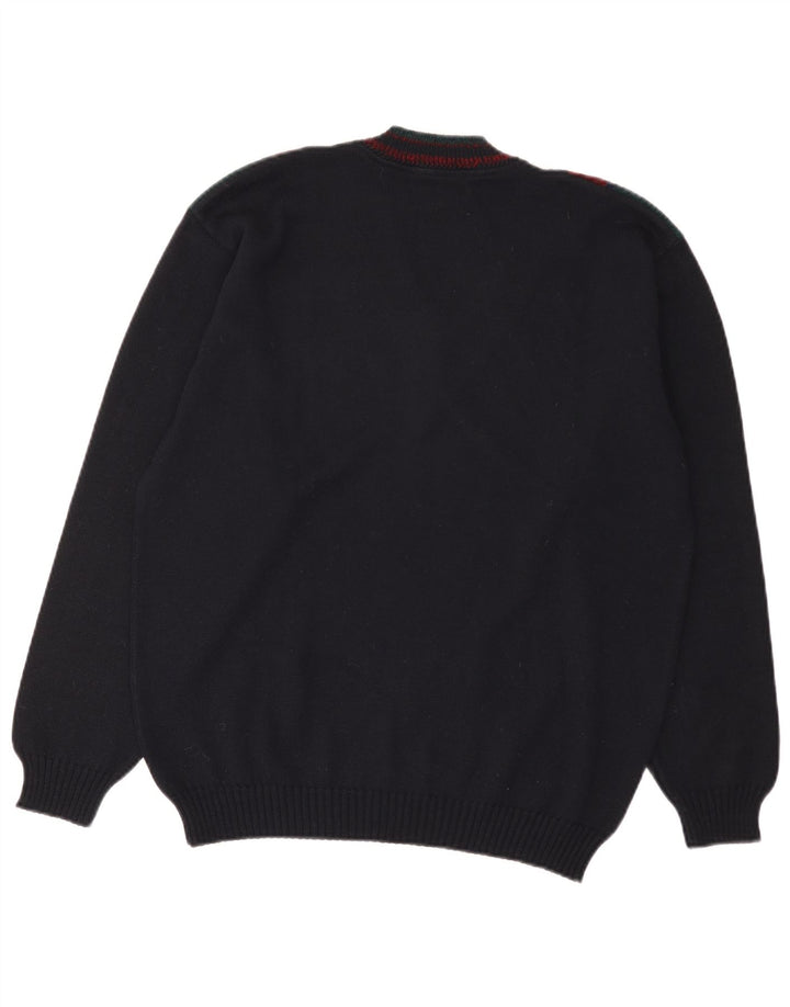 Il Granchio Mens V-Neck Jumper Sweater Large Navy Blue Colourblock Wool
